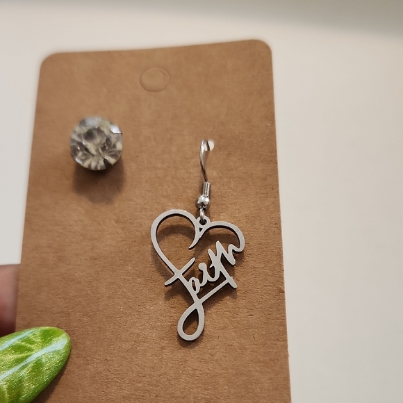 Silver 'Fun' Heart Script Dangle Earring - Silver - Picture 3 of 4